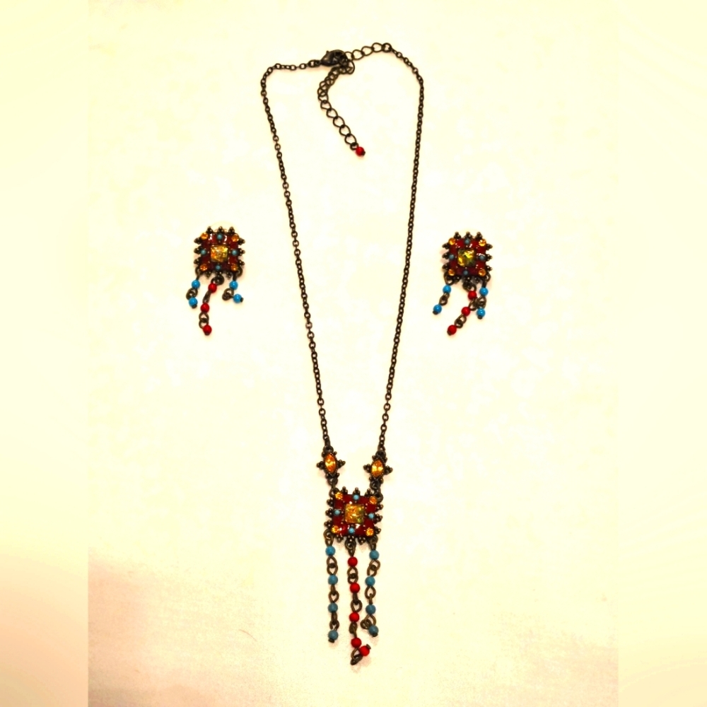 Vintage Avon Tabarka Brass And Enamel Faux Opal Turquoise & Citrine Stone